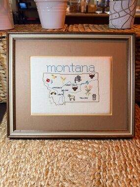 Handmade Vintage Cross Stitch of State of Montana